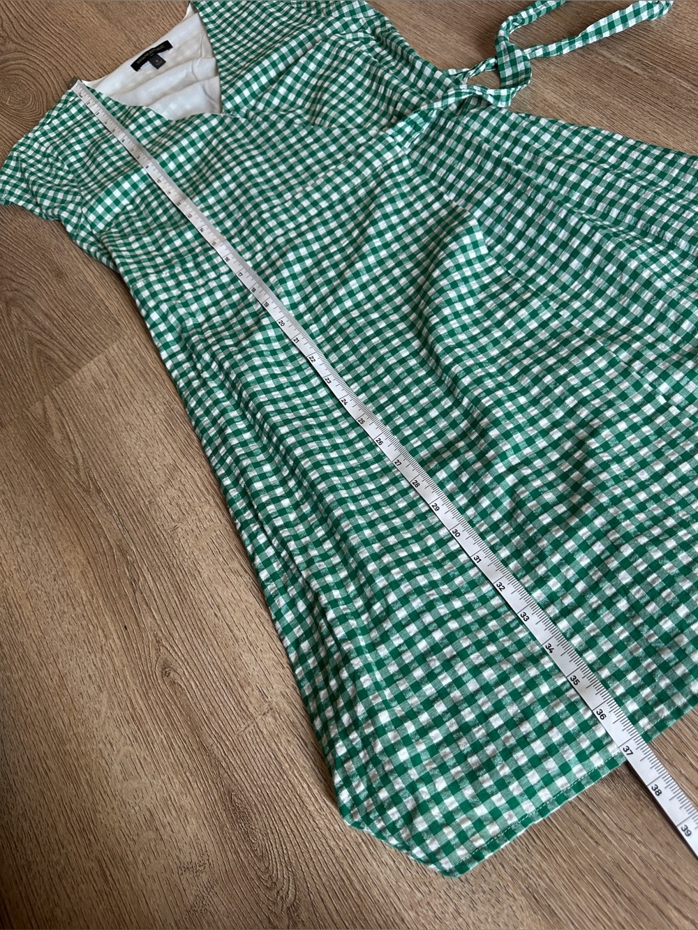 Banana Republic Linen Blend Green Gingham Wrap Midi Dress 8 - Picture 14 of 15